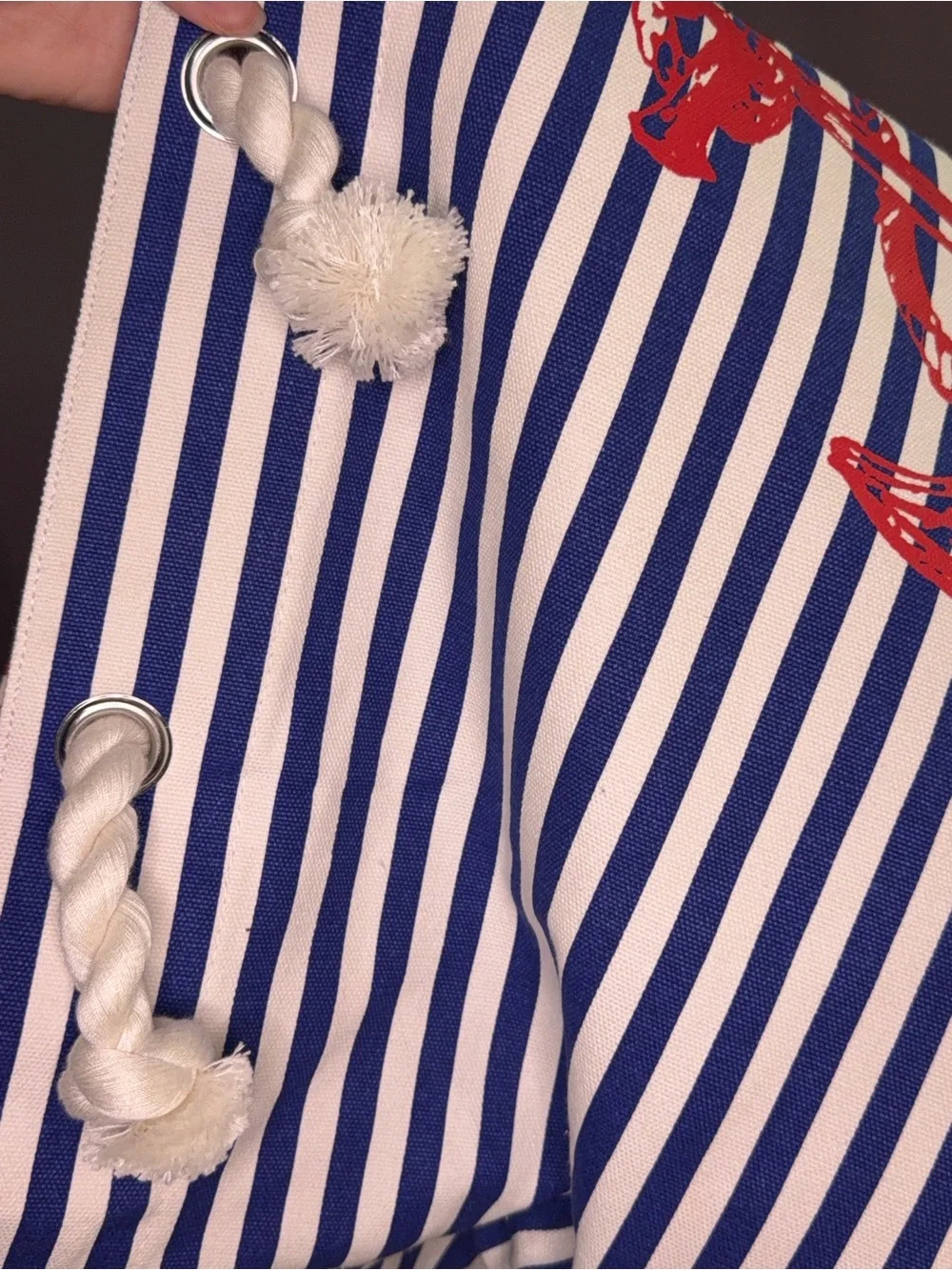Punctuate Nautical Striped Canvas Tote Bag with Red Anchor Accent